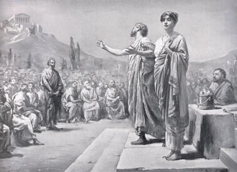 Périclès plaidant pour Aspasie, illustration tirée de "Hutchinson
