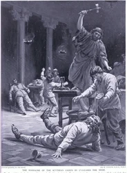 Le massacre des chefs scythes par Cyaxarès le Mède (litho)