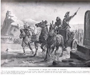 Tiglath-Pileser IV devant la citadelle de Turushpa, illustration tirée de "Hutchinson
