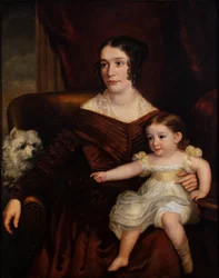 Mère et enfant avec un chien blanc dans un intérieur, vers 1815-66 (huile sur toile)