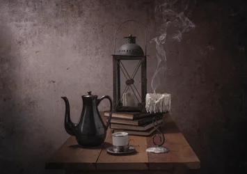 Café et lueur des bougies
