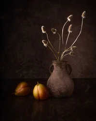 Poires sombres et fleurs