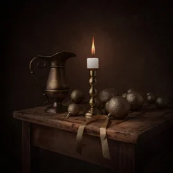 Nature morte à la lueur des bougies dorées