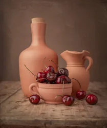 Cerises rustiques et poterie
