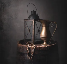 Lanterne et pichet rustiques