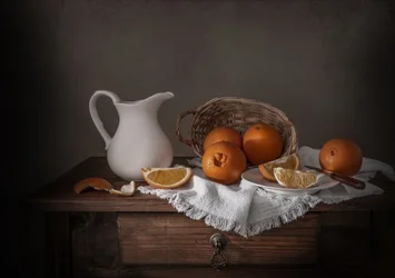 Nature morte rustique aux oranges