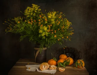 Mandarines et fleurs d