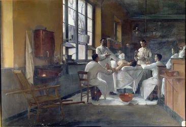 Le professeur Edmond Delorme (1847-1929) démontrant la décortication pulmonaire aux étudiants à Val de Grâce en 1894