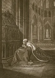 Louis VII, roi de France, devant la tombe de Beckett, gravé par W. Sharp, illustration de 