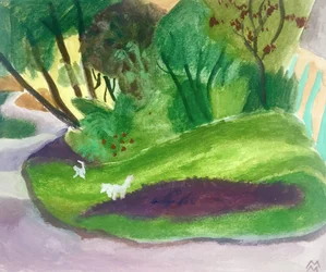 Paysage aves des Chiens Blancs, 2018 (acrylique et aquarelle sur papier)
