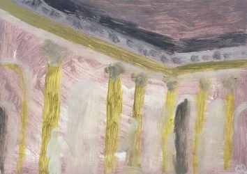 Intérieur viennois rose avec colonnes, 2019 (huile sur papier)