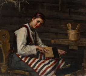 Jeune fille cardant