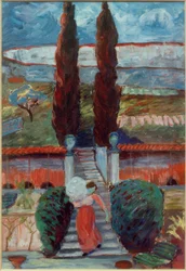 Paysage printanier avec fille