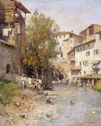 Paysage avec un village en périphérie de Rome