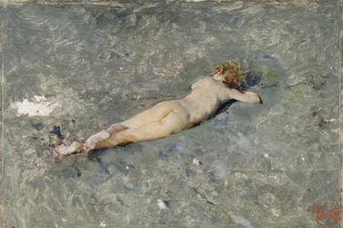 Enfant nu étendu sur la plage de Portici