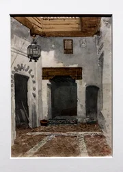 Intérieur de la maison où nous avons passé nos premiers jours à Tétouan, vers 1860 (aquarelle sur papier)