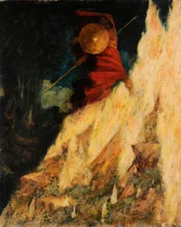 La Walkyrie. Wotan frappe le rocher avec la lance, vers 1895