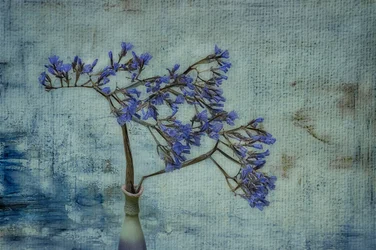 Vase rustique à motifs floraux bleus