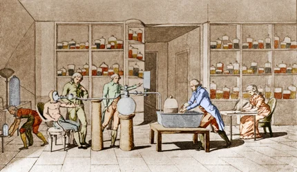Antoine Laurent de Lavoisier (1743-1794), chimiste français, fait une expérience sur la respiration de l