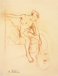 Femme nue assise sur un lit, premier tiers du XXe siècle