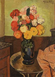 Vase de fleurs sur une table ronde, 1920