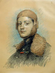 Portrait de Georges Guynemer (1894-1917), pilote de guerre français. Dessin de février 1916. Dessin de Marie Louise Catherine Breslau (1856-1928)