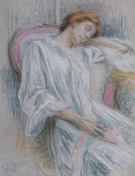 Jeune femme endormie dans un fauteuil