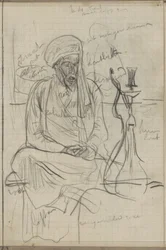 Homme assis avec narguilé