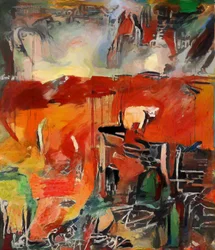 paysage rouge avec vache