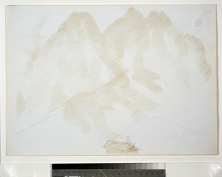 Paysage de montagne avec bâtiments au premier plan