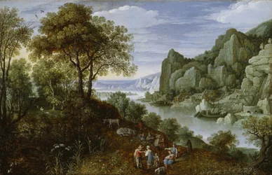 Paysage fluvial avec exploitation minière, 1620-29
