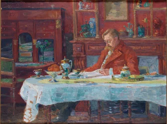 Émile Verhaeren 1855-1918 à la table, 1900