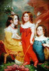 Trois enfants dans un intérieur