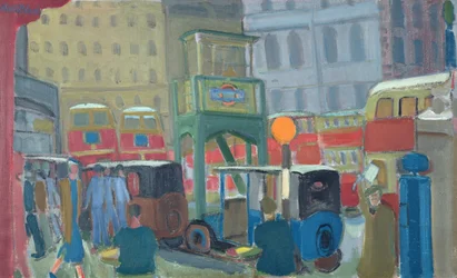 Bus à la gare Victoria, Londres (huile sur toile)