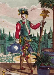 Jardinier, gravure de Assemblage des nouveaux manouvriers habillés par Martin Engelbrecht (1684-1756), Allemagne