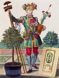 Jardinier, gravure de Assemblage des nouveaux manouvriers habillés par Martin Engelbrecht (1684-1756), Allemagne