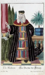 Métier : Un docteur. Gravure de Martin Engelbrecht dans "Nouvelle assemblée des manouvriers habillés" 18ème siècle, Allemagne. Paris, Arts décoratifs