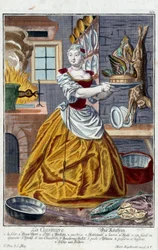 Le cuisinier. Gravure de Martin Engelbrecht dans "Nouvelle assemblée des manouvries habillées"