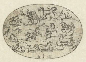 Ovale avec huit chevaux et deux ânes