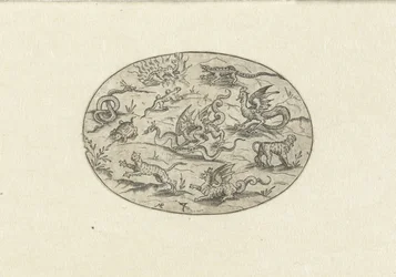 Ovale avec reptiles, félins et créatures fantastiques
Nev Thier Bvechlein (titre de la série)