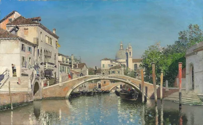 Un canal vénitien avec des gondoles, Santa Maria Della Salute au-delà