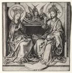 Dieu le Père et la Vierge Marie En Trône Assistés par des Anges