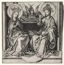 Dieu le Père et la Vierge Marie en trône entourés d