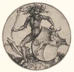 Bouclier avec lévrier tenu par un homme sauvage, vers 1435-1491