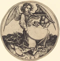 Bouclier avec lion, tenu par un ange