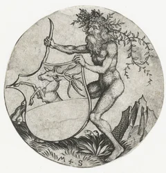 Blason avec un cerf, tenu par un homme sauvage avec une massue