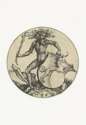 Blason avec un chien, tenu par un homme sauvage avec une massue