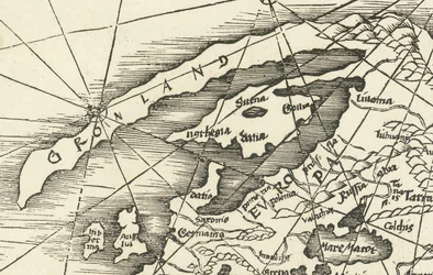 Carte de la mer du Nord de 1513 montrant le Groenland relié à la Scandinavie