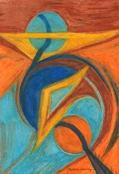 Composition brun orange jaune bleu abstrait