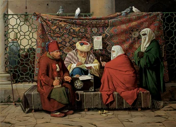 Un notaire turc rédigeant un contrat de mariage devant la mosquée Kilic Ali Pasha, Tophane, Constantinople, 1837